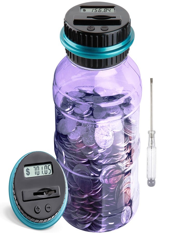 Vcertcpl Large Piggy Bank for Adults Kids, Vcertcpl Digital Coin Counting Bank with 1.8L Capacity, Great Coin Bank Money Jar for Adults Kids with Saving Goals, Bank for All US Coins (Purple B) - Image 1